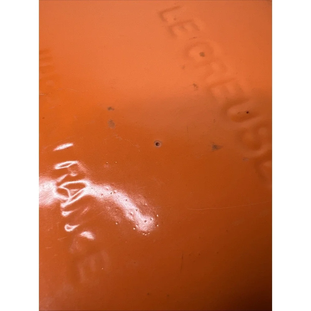 VTG Le Creuset France Orange Casserole Lasagna Pan Enameled Bail Handles Large - Picture 6 of 16